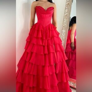 Sherri Hill Vibrant Red Tiered Prom Dress